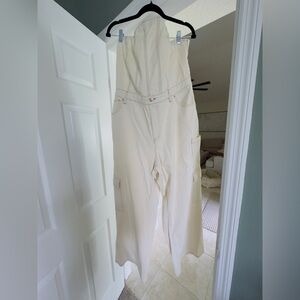 Wild Fable Cream Strapless denim Cargo Jumpsuit